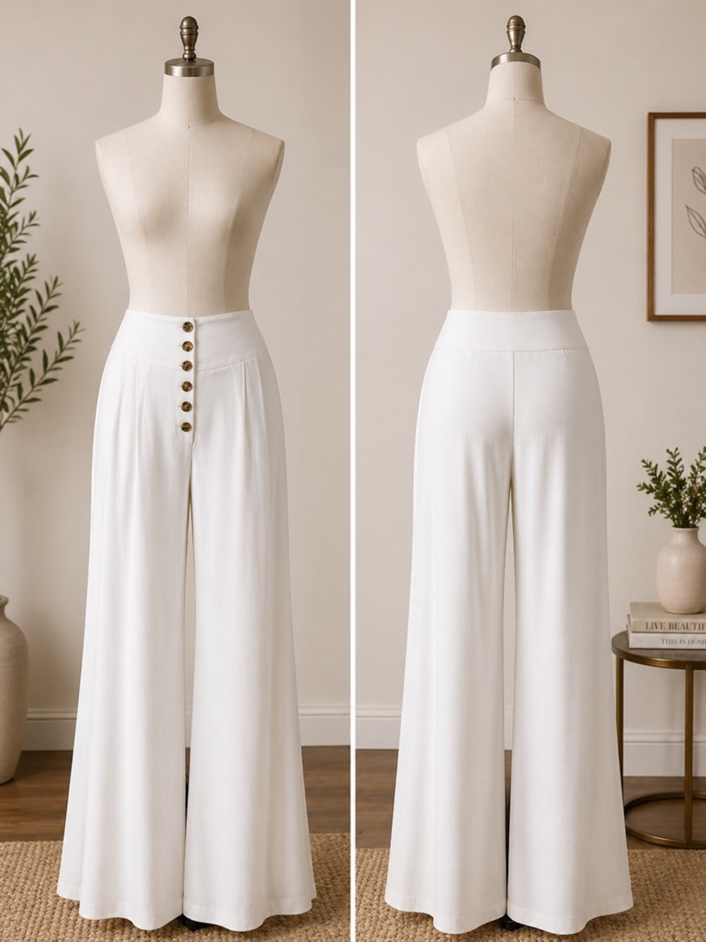 Gianni Bini White High-Waist Wide Leg Button-Front Pants